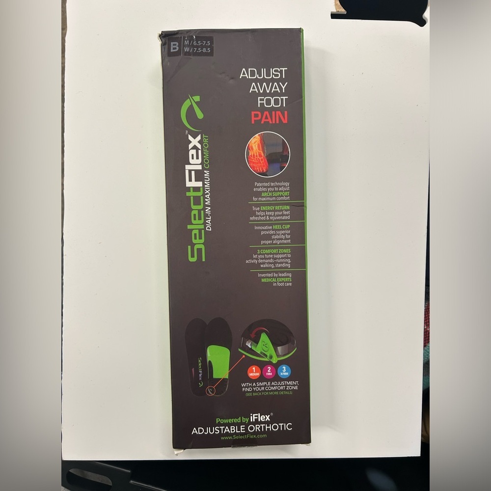 NWT SelectFlex Adjustable Orthotic Insoles‎ Size B Men 6.5-7.5 Womens 7.5-8.5